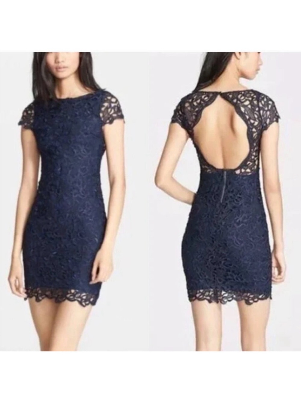 Alice + Olivia Clover Guipure Lace Mini Dress in Navy Blue 2